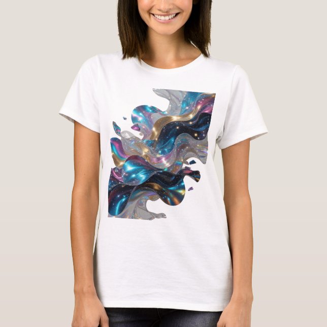 Dynamic Silver SPACE GALAXY Text Design T-Shirt (Front)