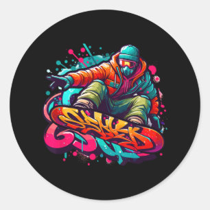 Dynamic Snowboarder Abstract Art Winter Sports 2  Classic Round Sticker