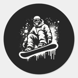 Dynamic Snowboarder Abstract Art Winter Sports Classic Round Sticker