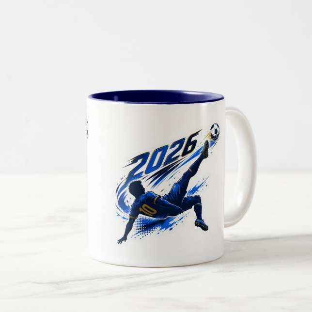 Dynamic Soccer Player 2026 Two-Tone Coffee Mug (Front Right)