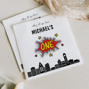 Dynamic Superhero 1st Birthday Napkin
