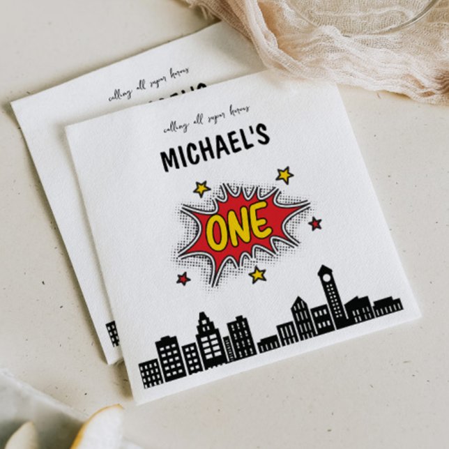 Dynamic Superhero 1st Birthday Napkin (Creator Uploaded)