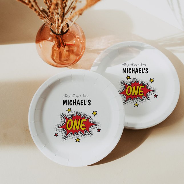 Dynamic Superhero 1st Birthday Paper Plate (Creator Uploaded)