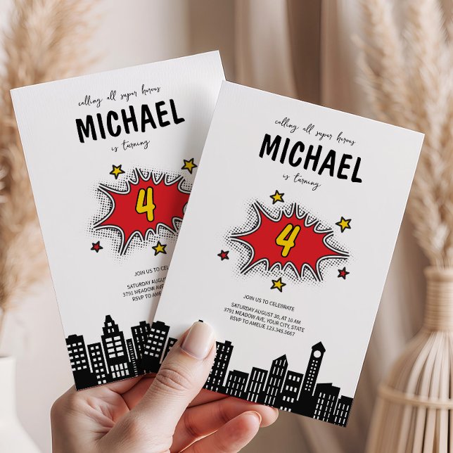 Dynamic Superhero 4th Birthday Invitation  (Creator Uploaded)