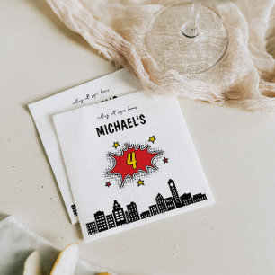 Dynamic Superhero 4th Birthday Napkin