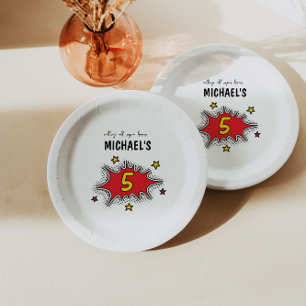 Dynamic Superhero 5th Birthday Paper Plate