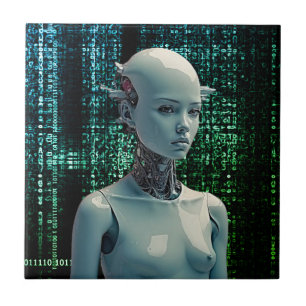 Dynamic Surreal Art - Futuristic Humanoid Robot Tile