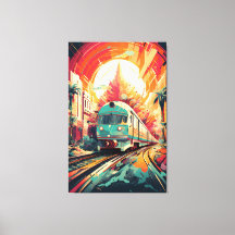 Dynamic Tracks: Vibrant Train Art on Abstract Rail