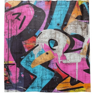 Dynamic Urban Mural with Vivid Graffiti Colours Shower Curtain