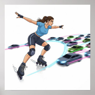 Dynamic Urban Rollerblader Art Design Poster