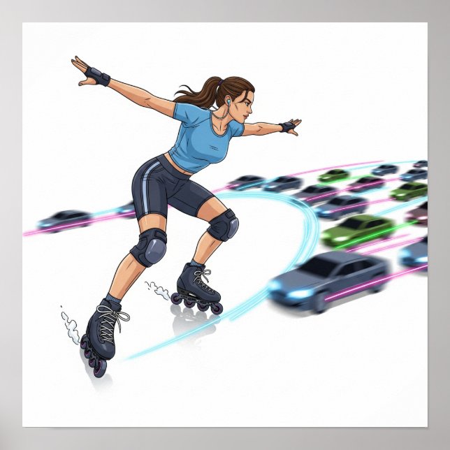 Dynamic Urban Rollerblader Art Design Poster (Front)