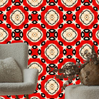 Dynamic Vibrant Red Beige Ethnic Folk Mosaic