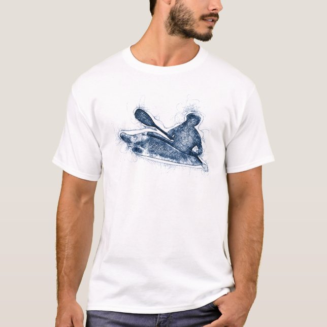 Dynamic Whitewater Kayaker Line Art T-Shirt (Front)