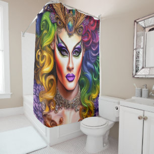 Dynamically Coloured Drag Queen Artwork Design Shower Curtain