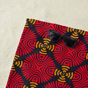 Dynasty Geometry: Red Traditional Chinese Pattern Beach Towel