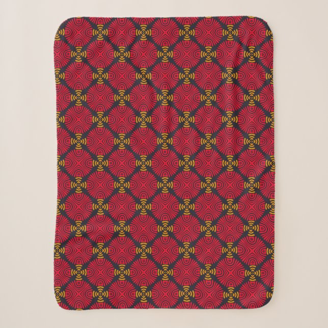 Dynasty Geometry: Red Traditional Chinese Pattern Sherpa Blanket (Front)