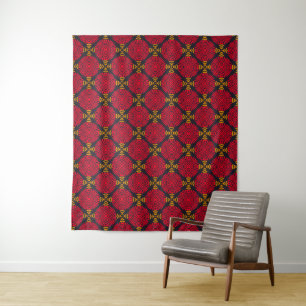 Dynasty Geometry: Red Traditional Chinese Pattern Tapestry