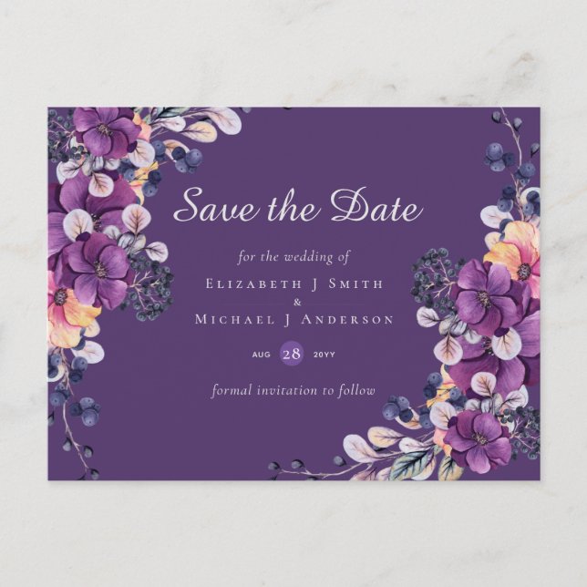 Dynasty Wedding Save The Date Purple Ginger Floral Postcard (Front)