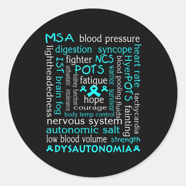 Dysautonomia Awareness T-shirt Teal Ribbon Gift18  Classic Round Sticker (Front)