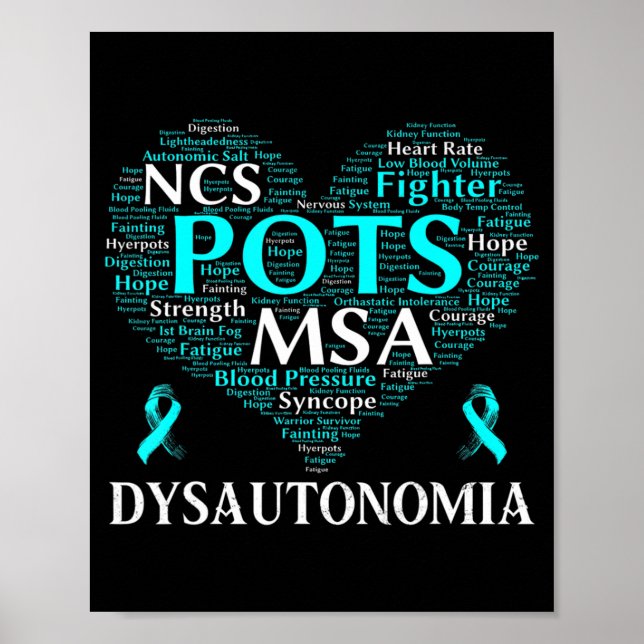 Dysautonomia Awareness Teal Ribbon T-Shirt71  Poster (Front)