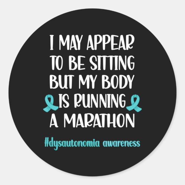 Dysautonomia POTS Turquoise Ribbon Autonomic Dysfu Classic Round Sticker (Front)