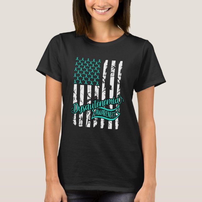 Dysautonomia Warrior Awareness POTS Teal Ribbon Fl T-Shirt (Front)