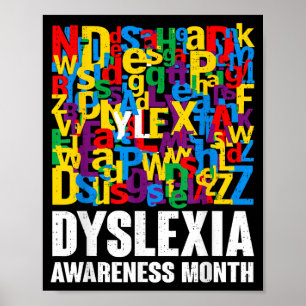 Dyslexia awareness month ribbon silver specialist poster