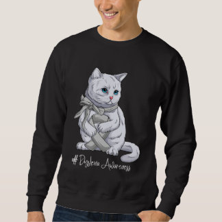 Dyslexia Awareness Month Silver Ribbon Cat Sweatshirt