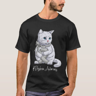 Dyslexia Awareness Month Silver Ribbon Cat T-Shirt