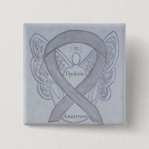 Dyslexia Silver Awareness Ribbon Angel Custom Pin
