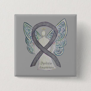Dyslexia Silver Awareness Ribbon Angel Custom Pin