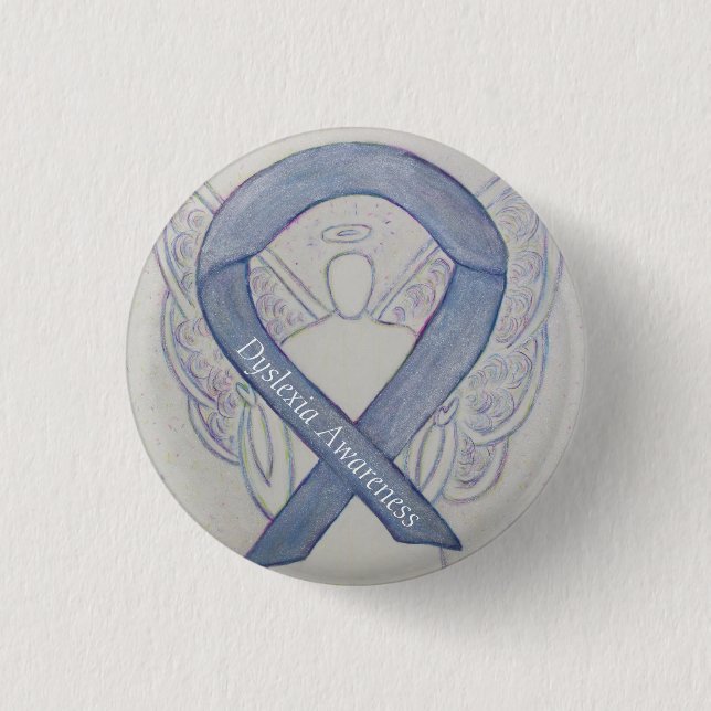 Dyslexia Silver Awareness Ribbon Angel Custom Pins (Front)
