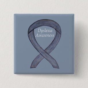 Dyslexia Silver Awareness Ribbon Custom Pin