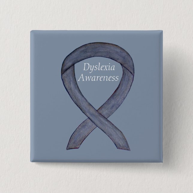 Dyslexia Silver Awareness Ribbon Custom Pin (Front)