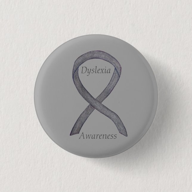 Dyslexia Silver Awareness Ribbon Custom Pin (Front)