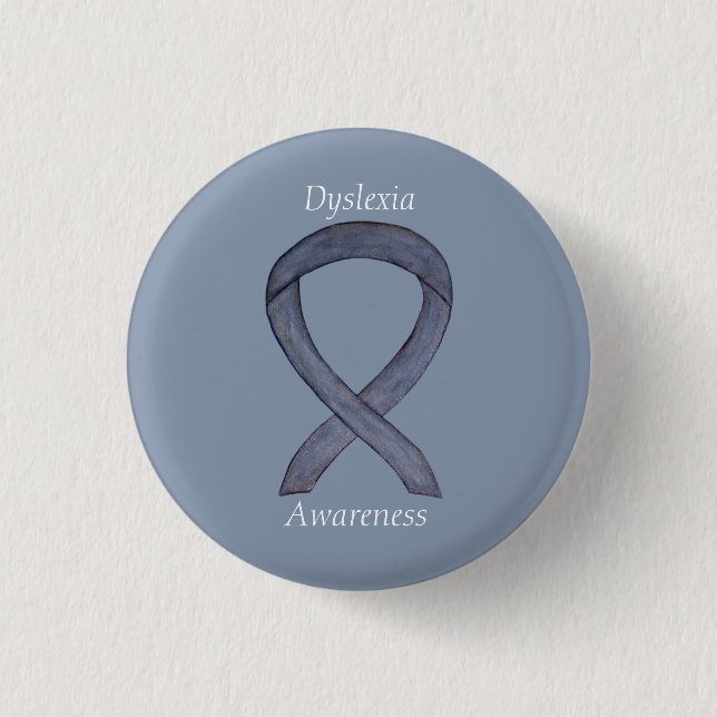 Dyslexia Silver Awareness Ribbon Custom Pin (Front)