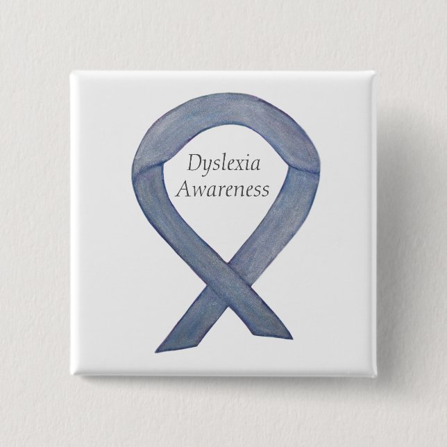 Dyslexia Silver Awareness Ribbon Custom Pin (Front)