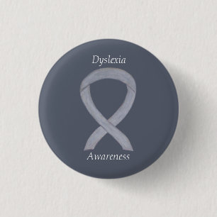 Dyslexia Silver Awareness Ribbon Custom Pin