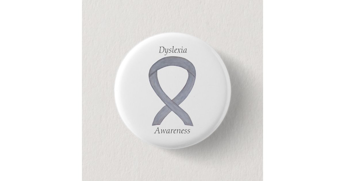 Dyslexia Silver Awareness Ribbon Custom Pin | Zazzle