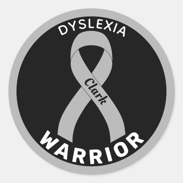 Dyslexia Warrior Ribbon Black Round Sticker (Front)