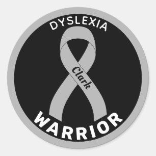 Dyslexia Warrior Ribbon Black Round Sticker