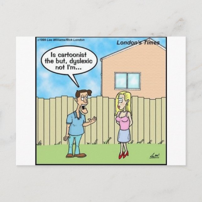 Dyslexic Cartoonist Funny Gifts Tees & Collectable Postcard (Front)
