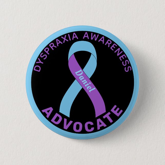 Dyspraxia Awareness Advocate Ribbon Black Button (Front)