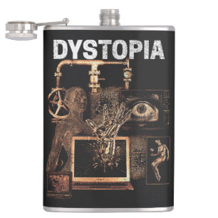 Dystopia - Techno-Dystopian Streetwear Design Hip Flask