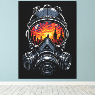 Dystopian Mask Urban Sunset Reflection Canvas Print