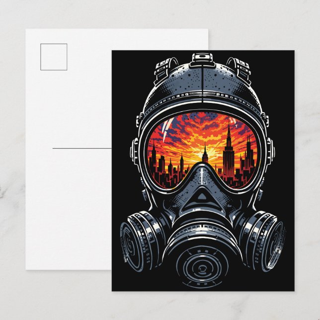 Dystopian Mask Urban Sunset Reflection Postcard (Front/Back)