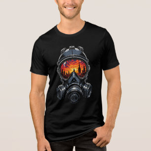 Dystopian Mask Urban Sunset Reflection Tri-Blend Shirt