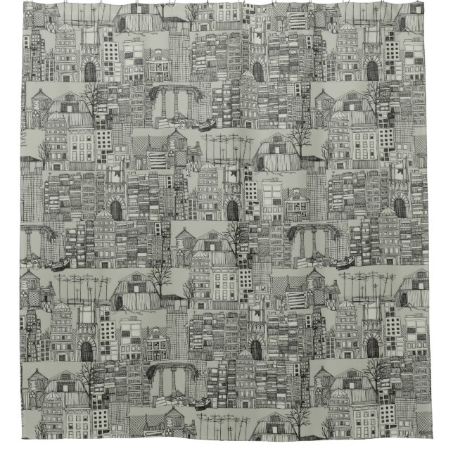 dystopian toile mono shower curtain (Front)