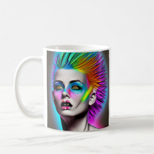 Dystopian Woman in Rainbow Mohawk Abstract Modern  Coffee Mug
