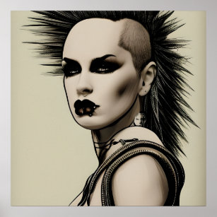 Dystopian Woman Punk Rocker Mohawk and Piercings Poster